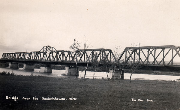 Postcard view of the Canadian National Railway bridge at The Pas