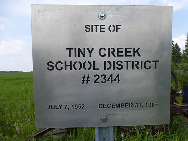 Tiny Creek School commemorative sign