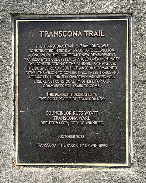 Plaque on the Transcona Trail monument