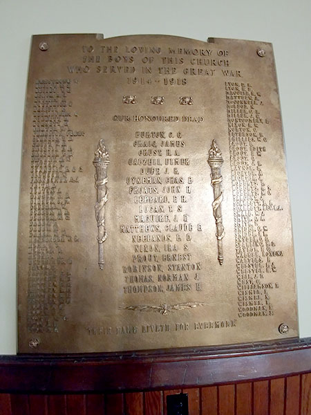 First World War commemorative plaque from Grace Methodist Church