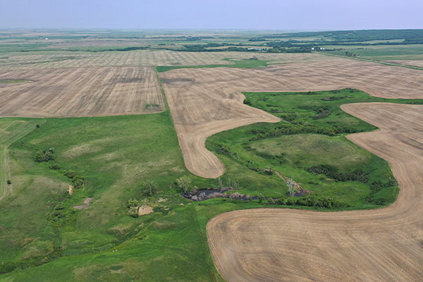 Aerial view of former Turtle Mountain coal mine site