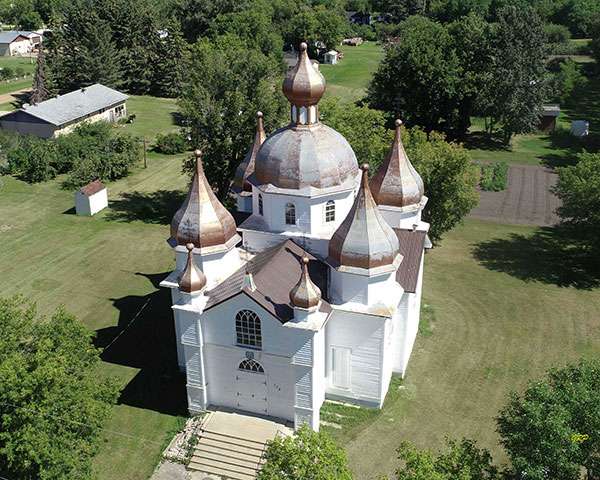 Aerial view of Ukrainian Orthodox Church at Pine River