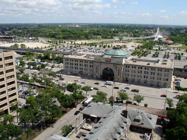 Union Station, as seen from the roof of the Fort Garry Hotel