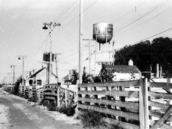Livestock pens and water tower at the Union Stockyards prior to demolition