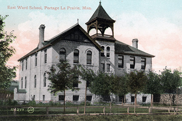 Postcard view of East Ward School, destroyed by fire in December 1915