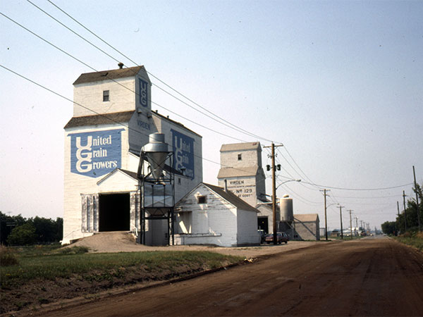 United Grain Growers grain elevator at Virden with the Manitoba Pool grain elevator in the background