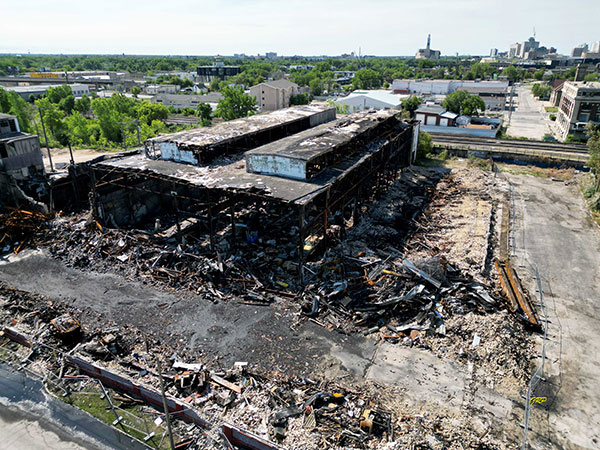 Aerial view of remains of the former Vulcan Iron Works buildings