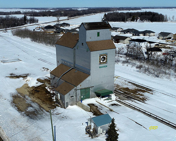 Aerial view of the former Manitoba Pool grain elevator at Warren