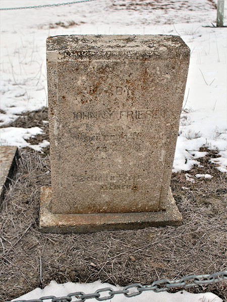 Tombstone of Johnny Friesen in the Weidenfeld Cemetery
