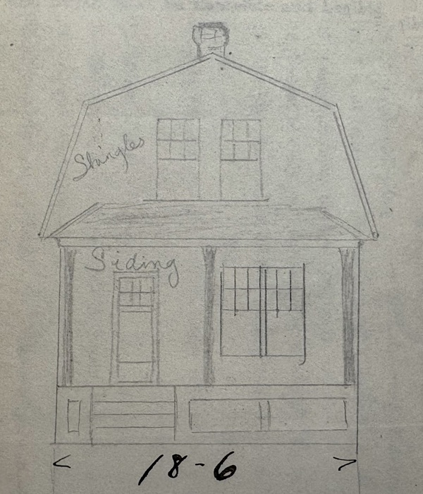 Architectural plan for the front elevation of the Weir House