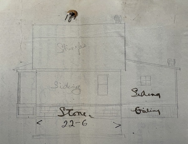 Architectural plan for the side elevation of the Weir House