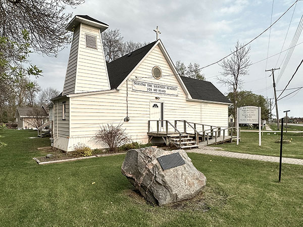 St. Bartholomews Anglican Church and commemorative monument at Winnipeg Beach