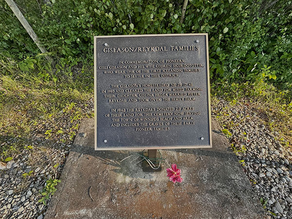 Gislason commemorative plaque in the Winnipeg Beach Cemetery