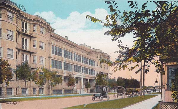 Postcard view of the nurses’ residence at the Winnipeg General Hospital