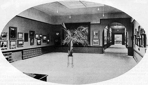 Interior of the civic art gallery on the occasion of its first exhibition.