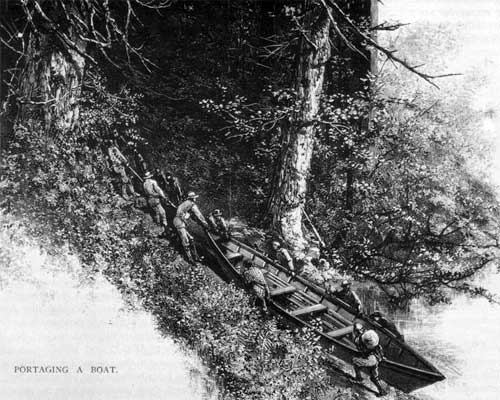 HBC servants portaging a York Boat, circa 1880