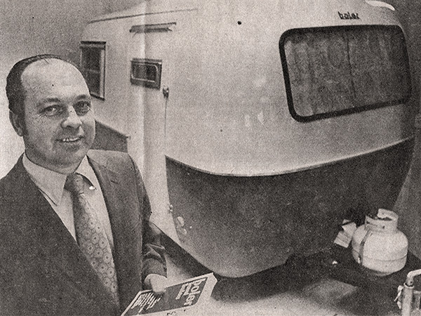 Ray Olecko poses with his fibreglass creation in this undated clipping from the Winnipeg Tribune.