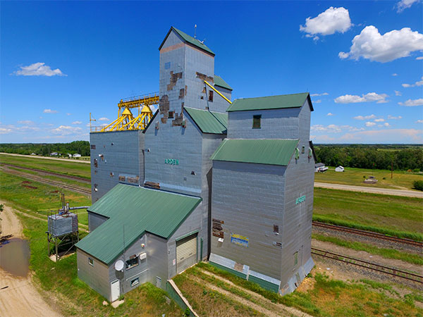 Aerial view of former Manitoba Pool grain elevator at Arden