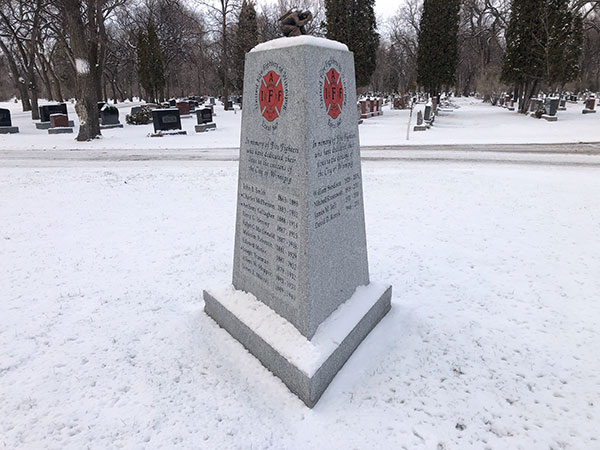 Firefighters monument in Brookside Cemetery