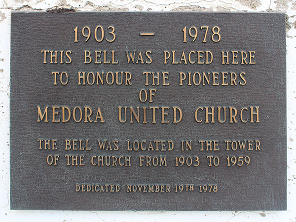 Plaque on the Medora United Church commemorative monument