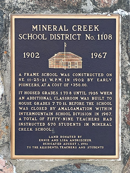 Plaque on Mineral Creek School commemorative monument