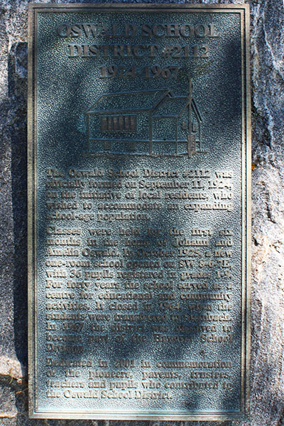 Plaque on the Oswald School commemorative monument