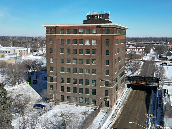Aerial view of the former J. R. Watkins Company Building