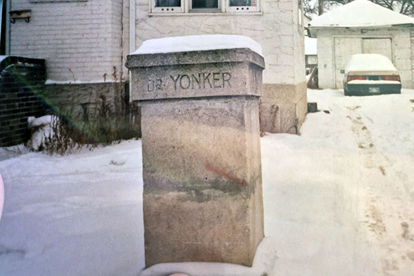 Stone Pillar infront of the Yonker House
