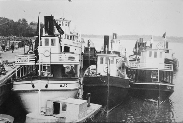 W. J. Guest docked at Selkirk with the Nothern Fish Company fleet 
including the Carberry, Tempest, Victor, and Wolverine